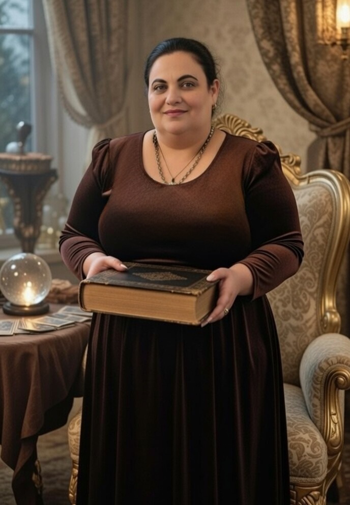 Гадалка держит в реках книгу Судьбы